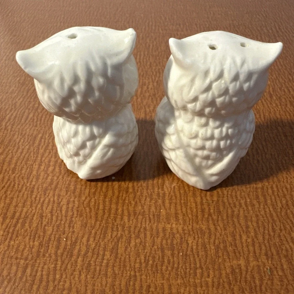 White Owl Salt & Pepper Shakers Set Miniature‎ Mini Small Cute Owls